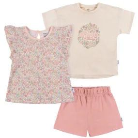 3-Piece Infant & Toddler Girls Pink Floral Shirt and Shorts Set