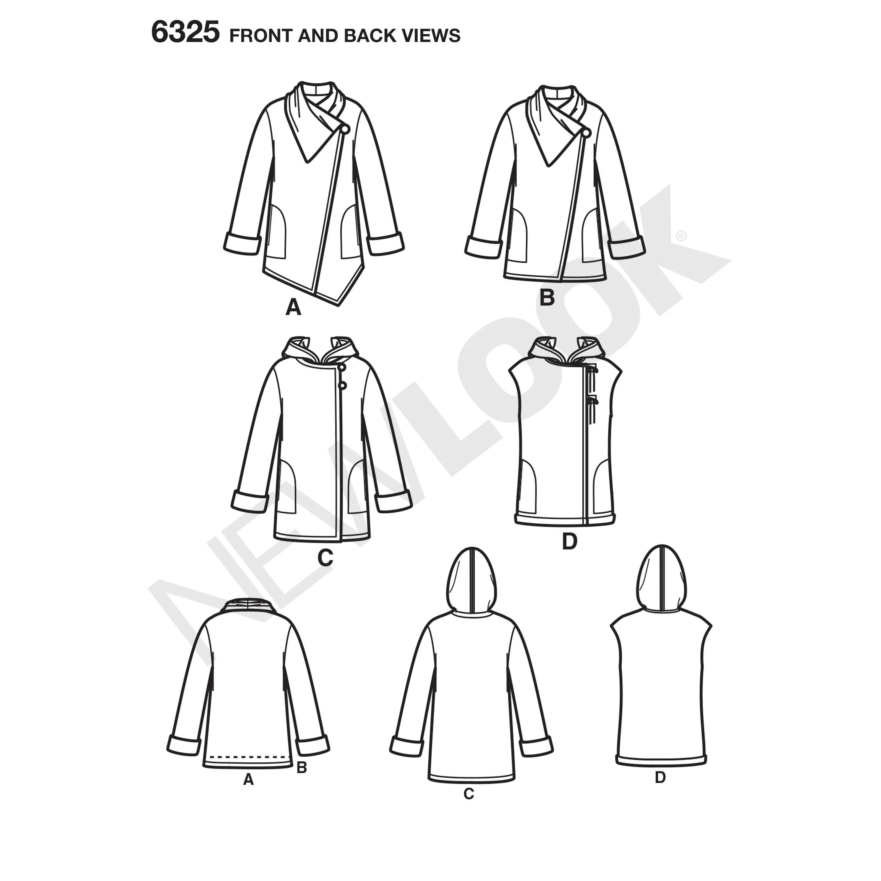 6325 Misses' Easy Coat with Length and Front Variations, and Vest