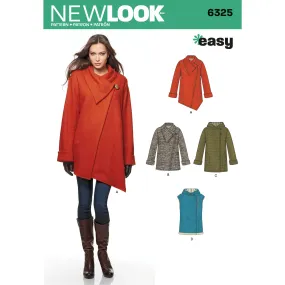 6325 Misses' Easy Coat with Length and Front Variations, and Vest