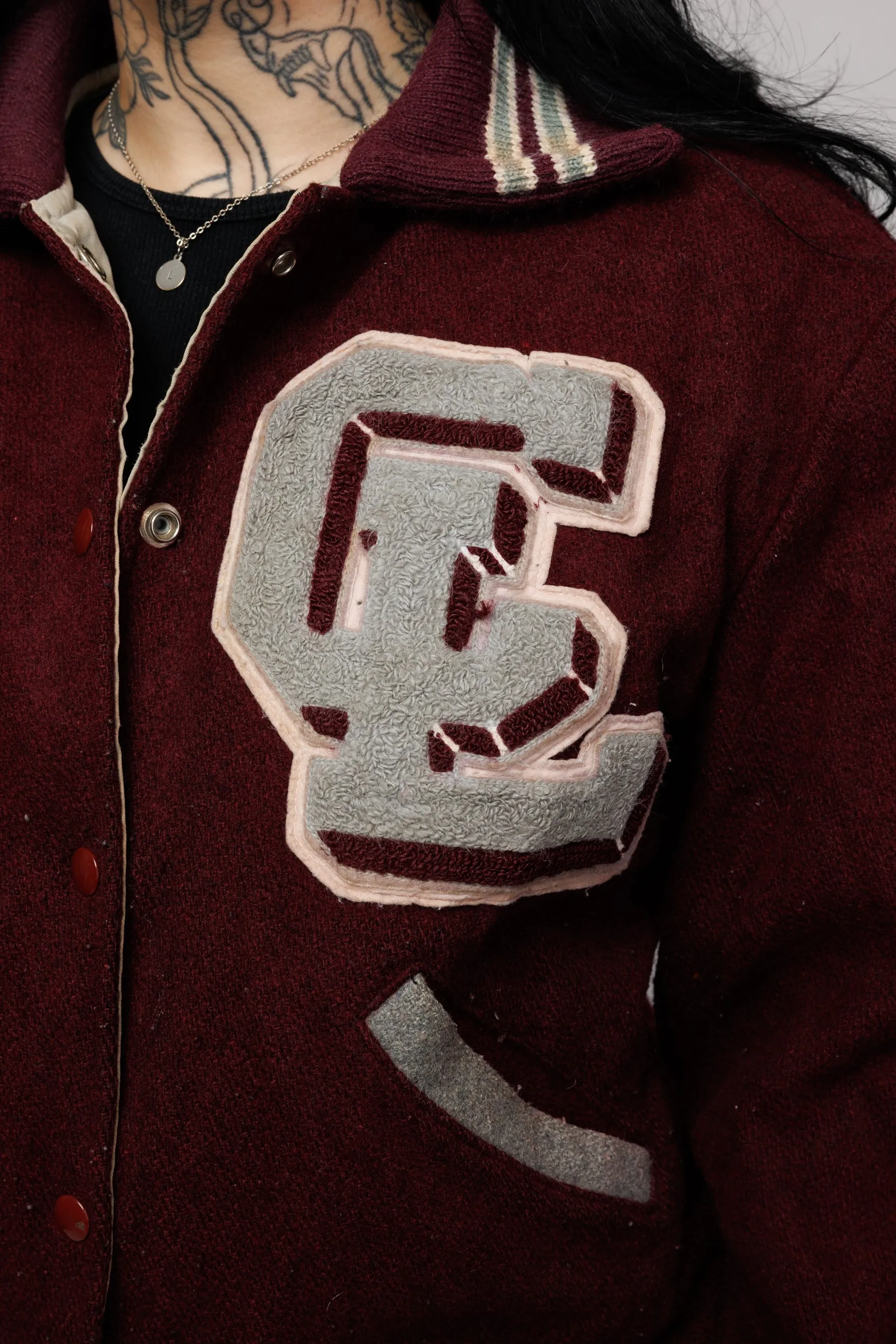 80's Burgandy Letterman Jacket M