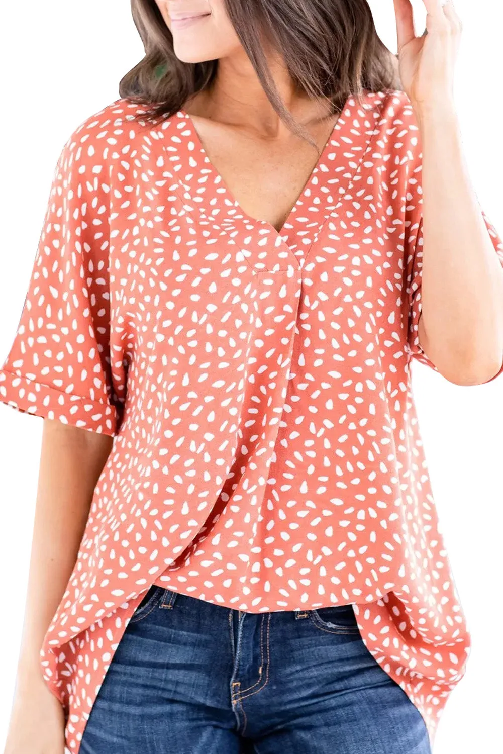 Animal Print V-Neck Rolled Sleeve Tunic Top