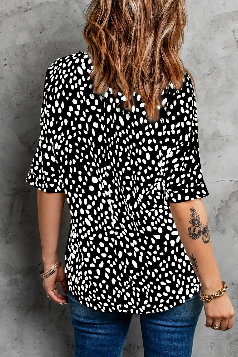 Animal Print V-Neck Rolled Sleeve Tunic Top