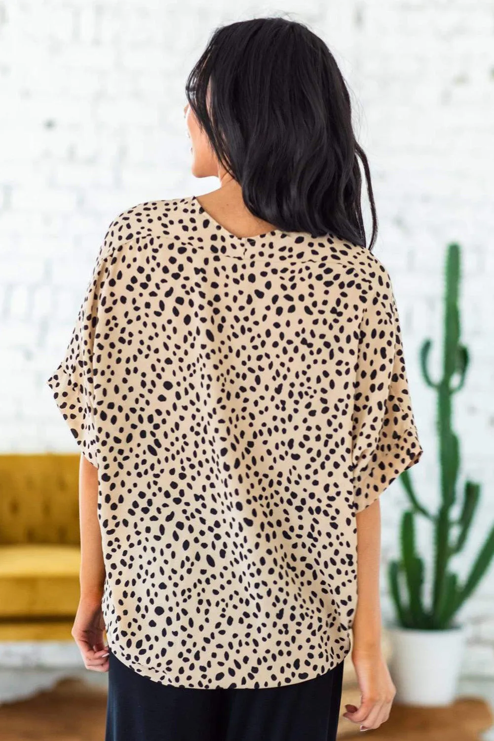 Animal Print V-Neck Rolled Sleeve Tunic Top