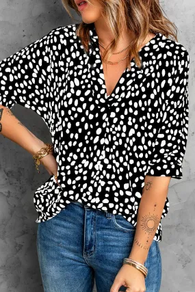 Animal Print V-Neck Rolled Sleeve Tunic Top