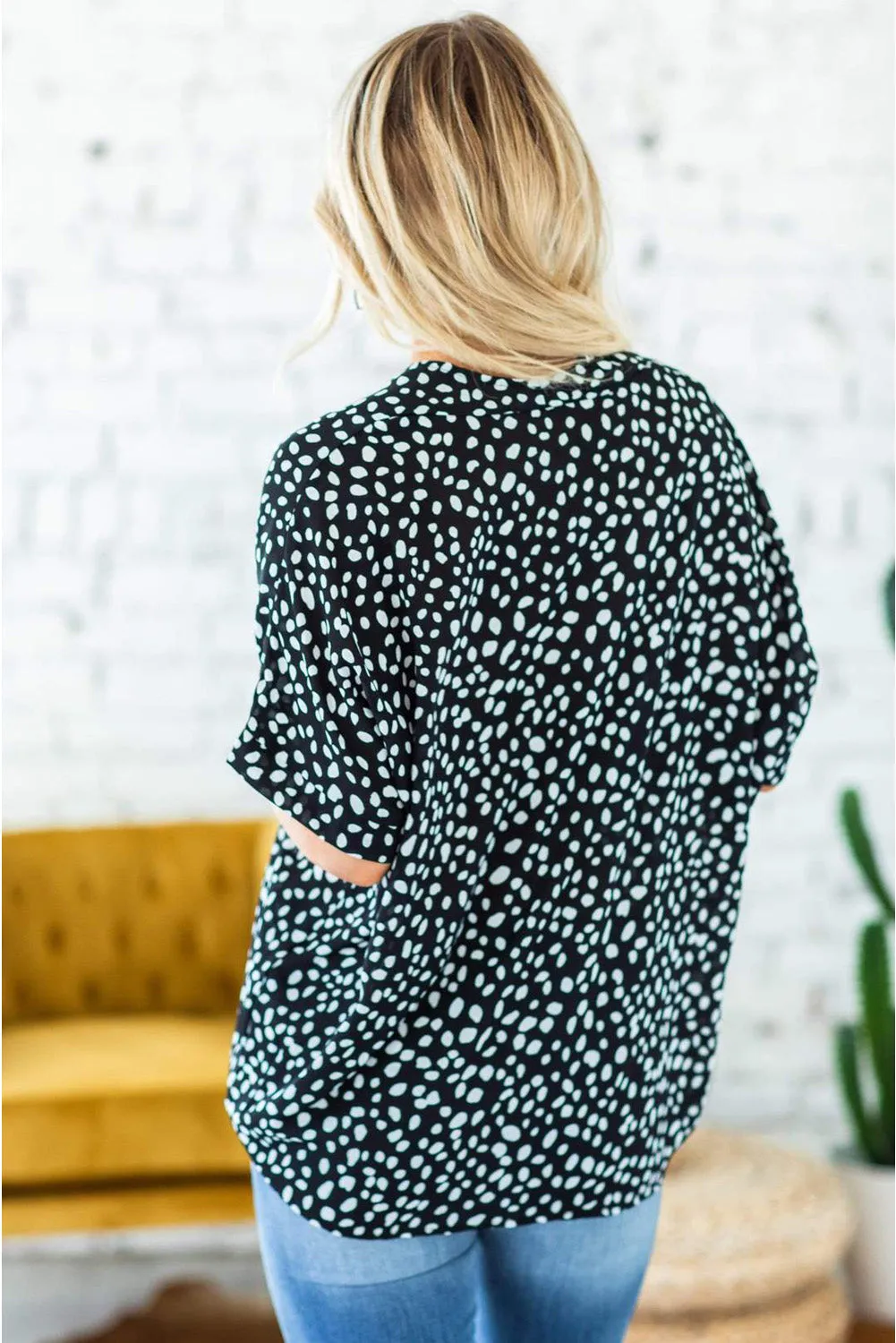 Animal Print V-Neck Rolled Sleeve Tunic Top