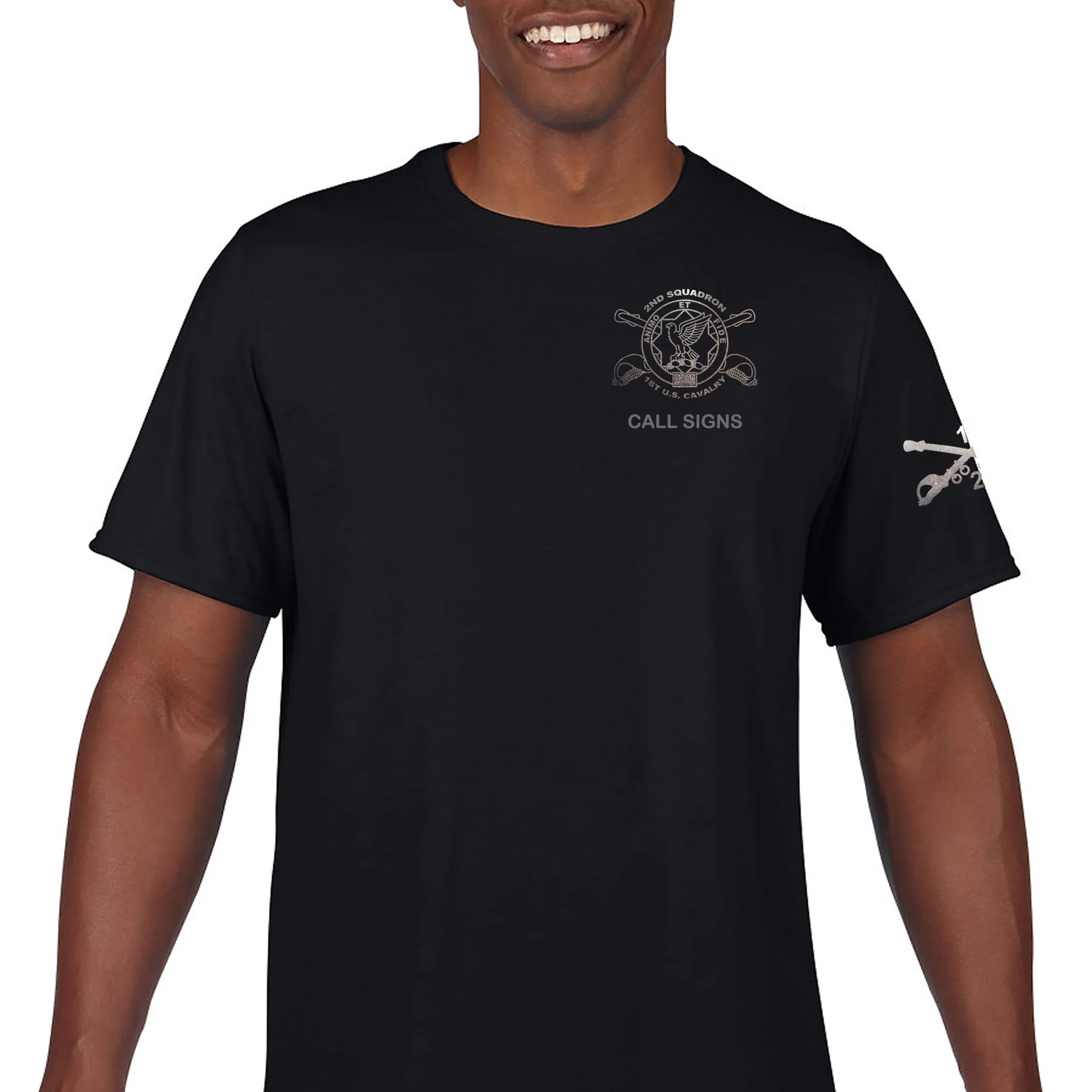 B Co Black on Black Unisex Performance Short Sleeve PT Shirt (Feels like Cotton). This shirt IS approved for PT.