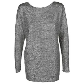 BAR III Womens Metallic Twist-back Long Sleeve Jewel Neck Top, Size Small