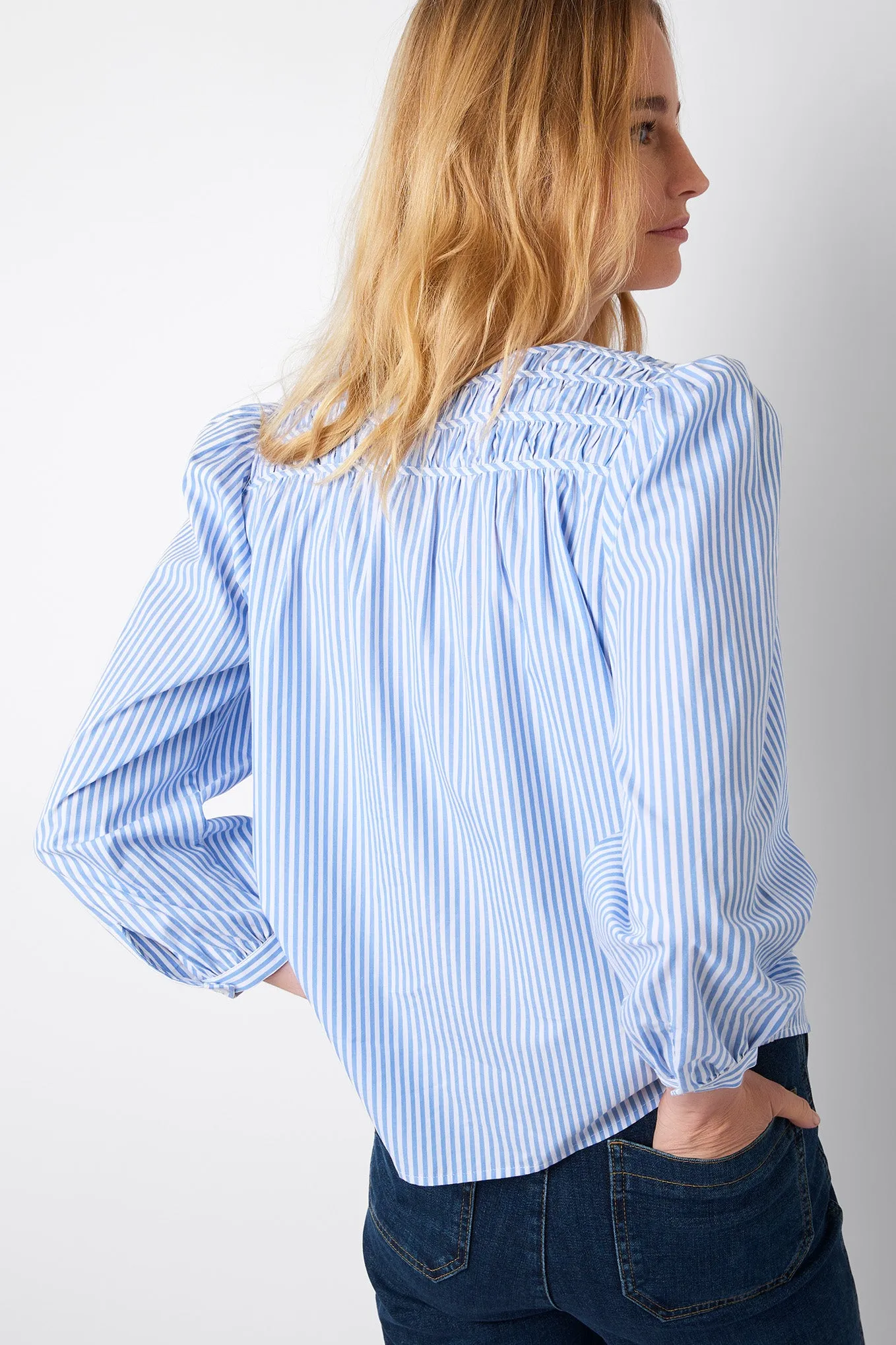 Bayley Braided Pinstripe Blouse - Blue/White