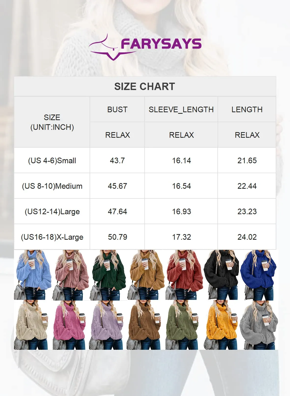 Beige Women's Turtleneck Balloon Long Sleeve Casual Loose Chunky Cable Knit Pullover Sweater Outerwear - FARYSAYS