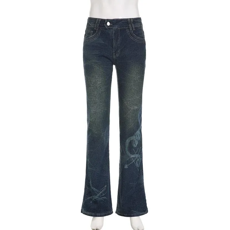 BerriesJam - Abstract Low Rise Flared Jeans