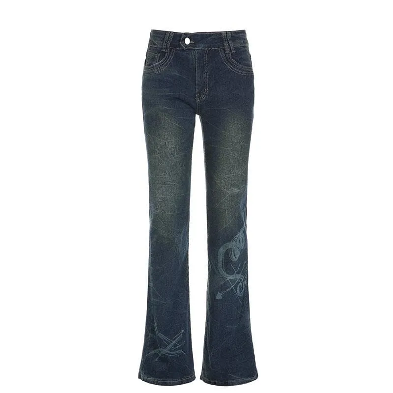 BerriesJam - Abstract Low Rise Flared Jeans