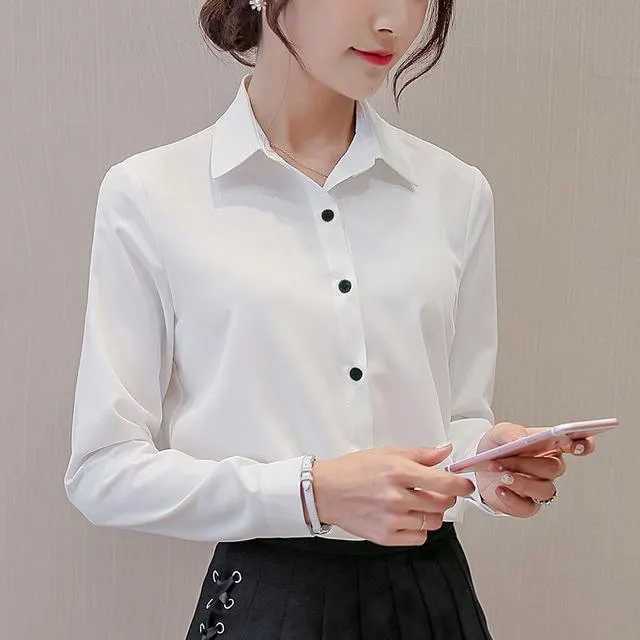 BIBOYAMALL White Blouse Women Chiffon Office Career Shirts Tops 2017 Fashion Casual Long Sleeve Blouses Femme Blusa