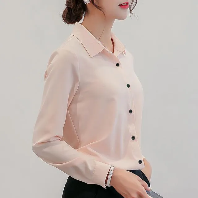 BIBOYAMALL White Blouse Women Chiffon Office Career Shirts Tops 2017 Fashion Casual Long Sleeve Blouses Femme Blusa