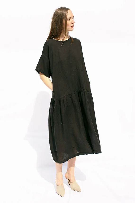 Black Linen Easy Dress