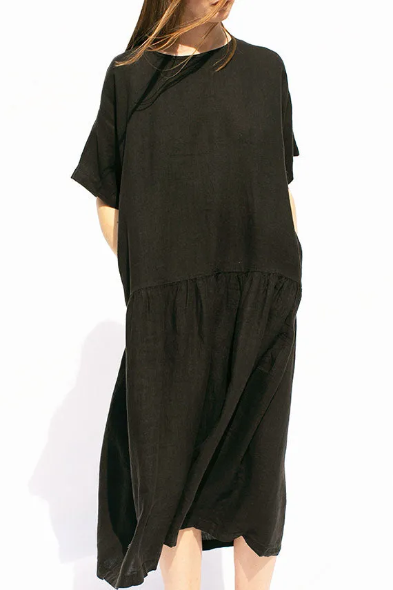 Black Linen Easy Dress