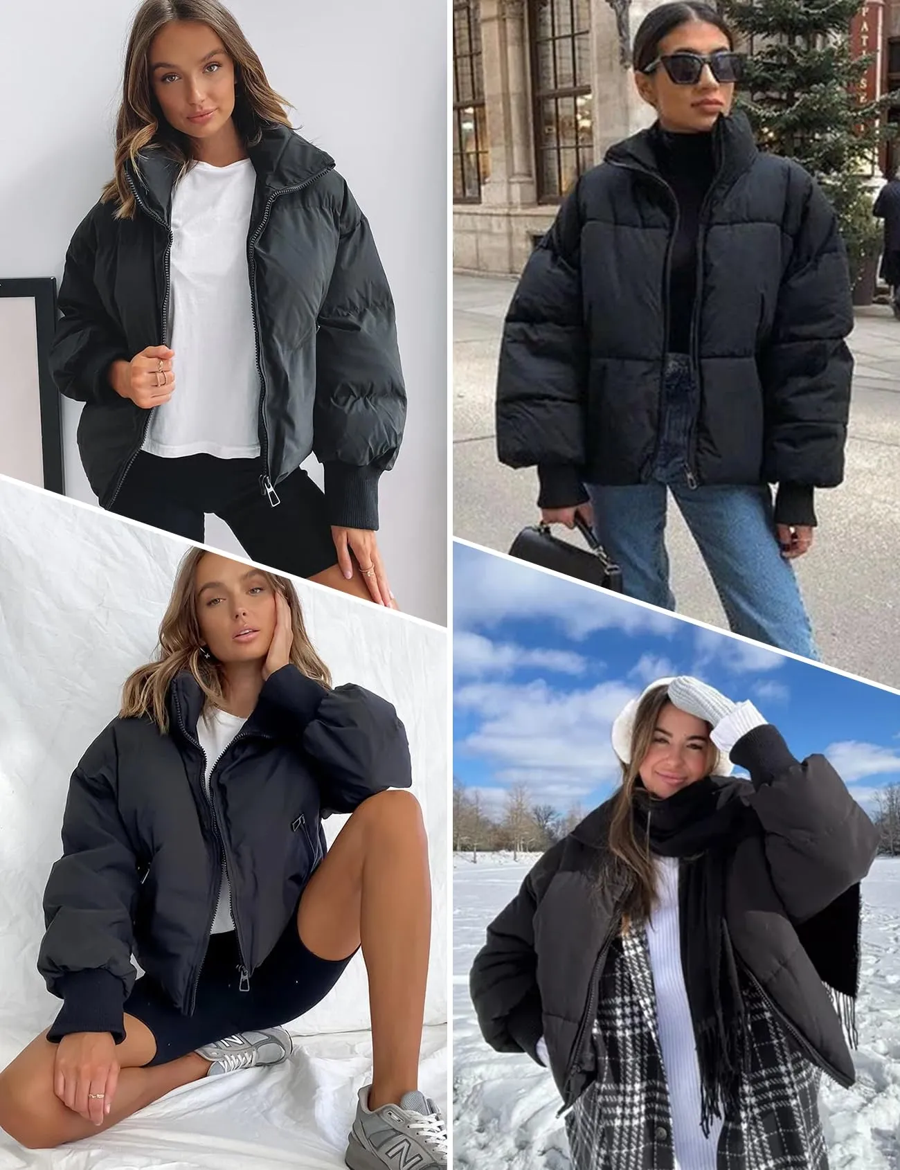 Black Women’s Winter Jacket Coat Cropped Puffer Short Warm Quilted - Gihuo