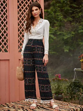 Boho Geometric Fringe High Waist Long Women Pants