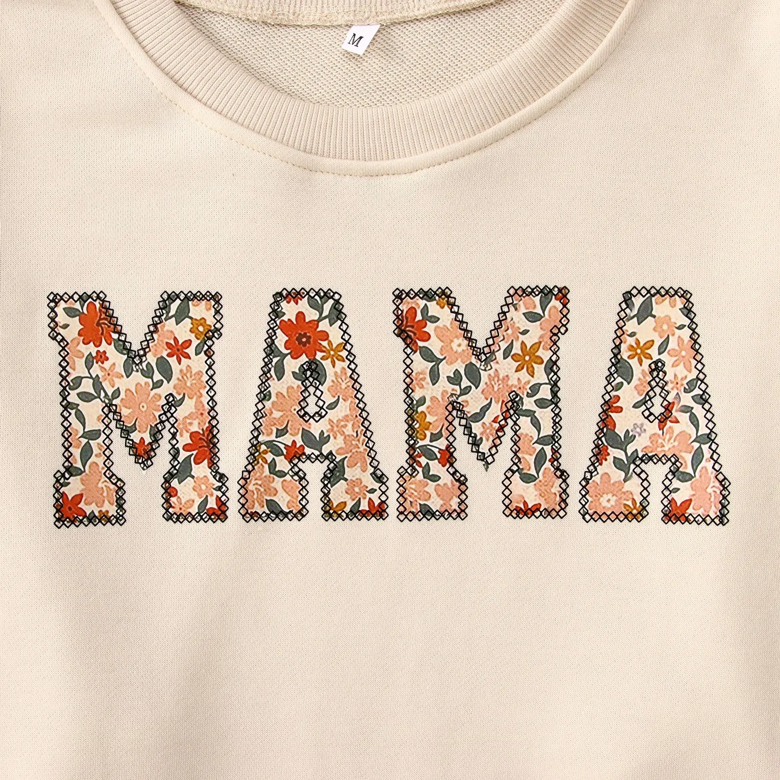 BOUTIKOME Mama Sweatshirt Women Funny Letter Print Mom Life Long Sleeve Crewneck Pullover Shirt Blouse Tops(Apricot-Flower,L)