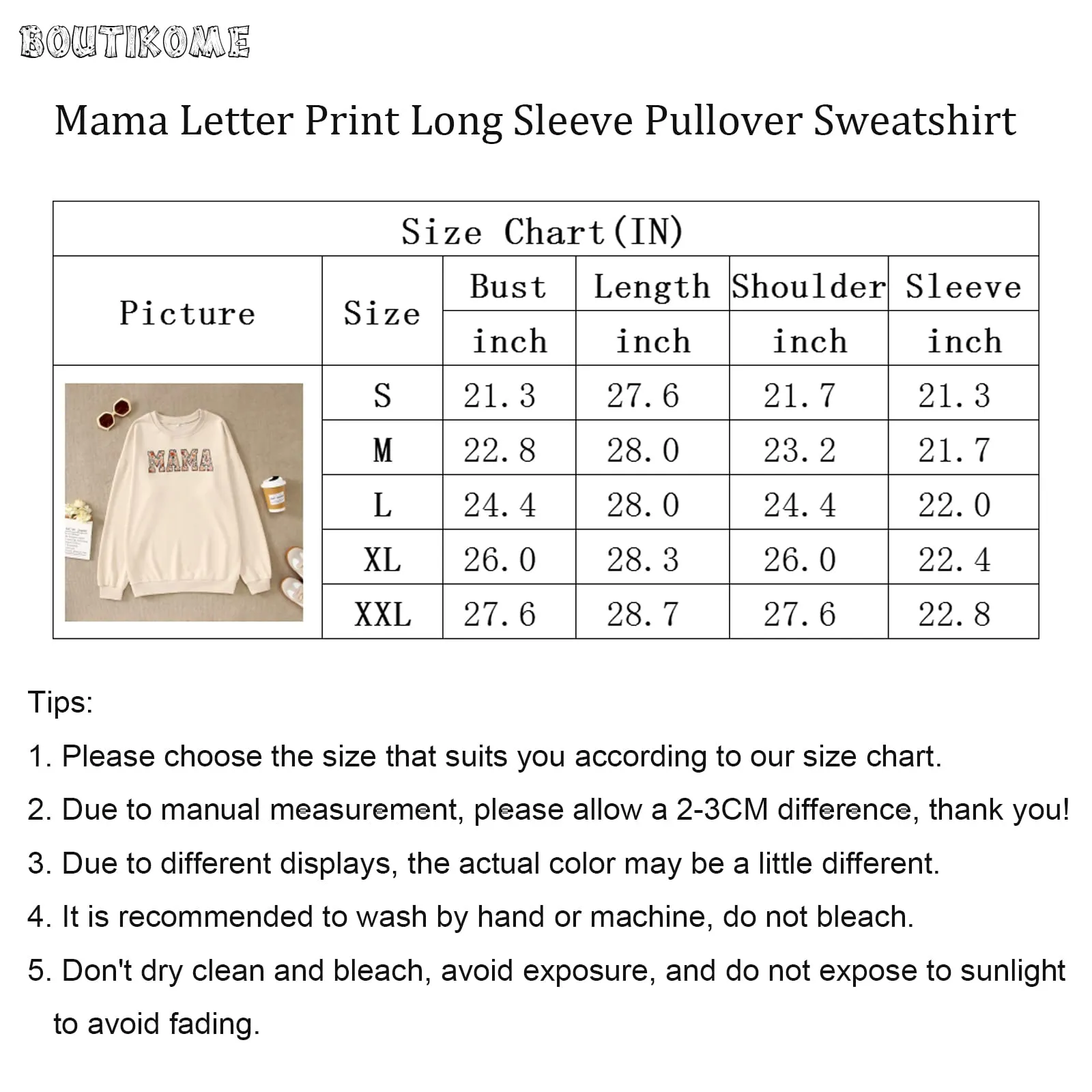 BOUTIKOME Mama Sweatshirt Women Funny Letter Print Mom Life Long Sleeve Crewneck Pullover Shirt Blouse Tops(Apricot-Flower,L)