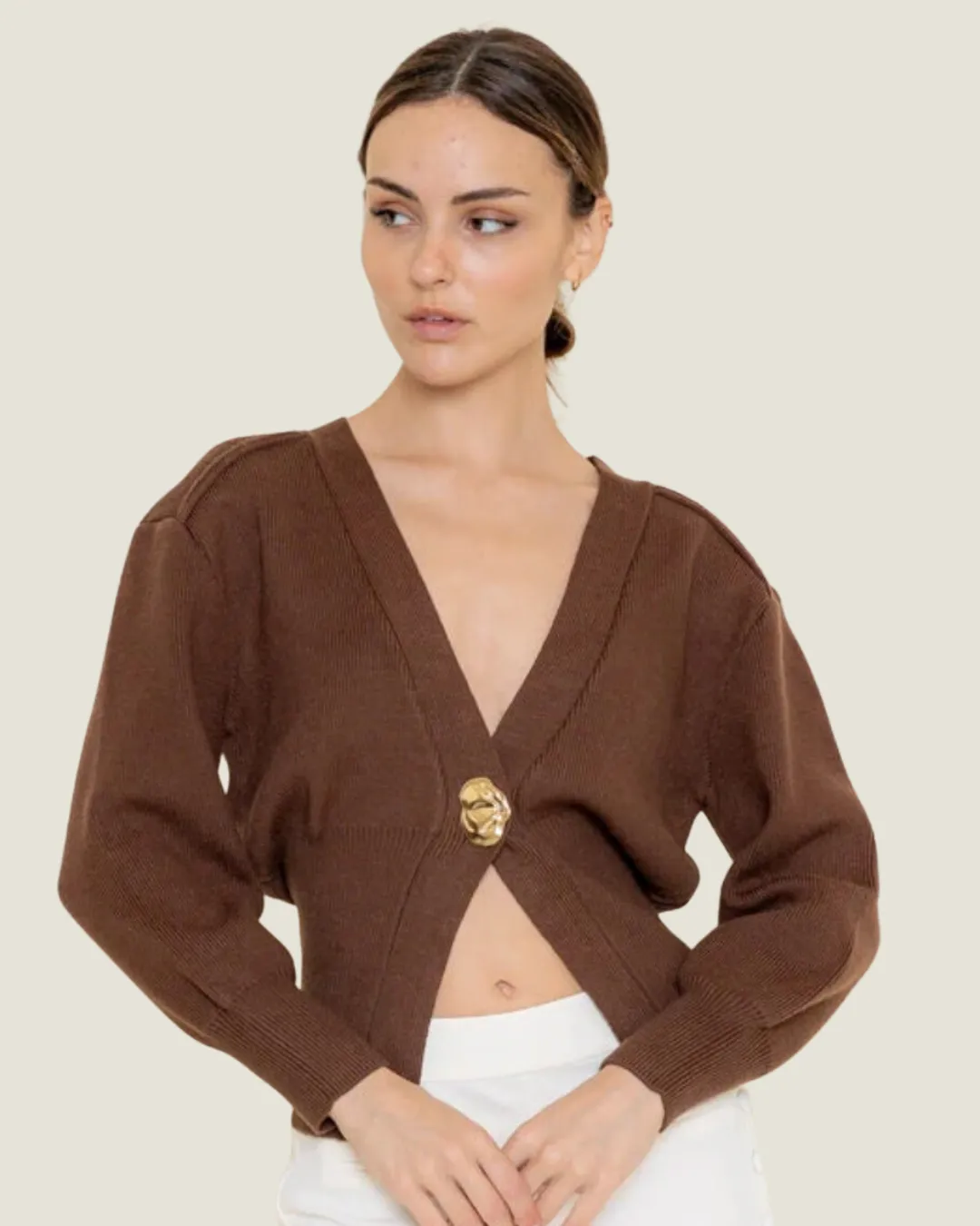 Brown Cardigan with Gold Detail