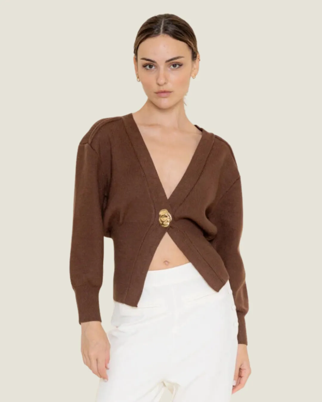 Brown Cardigan with Gold Detail