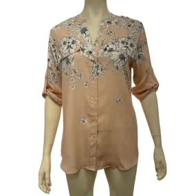 Calvin Klein Blush Multi Womens Roll Sleeve Shirt, Size Medium