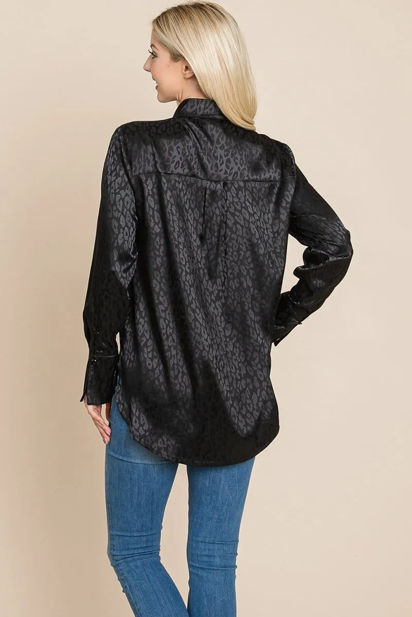 Casual Animal Print Satin Button up Shirts Blouse