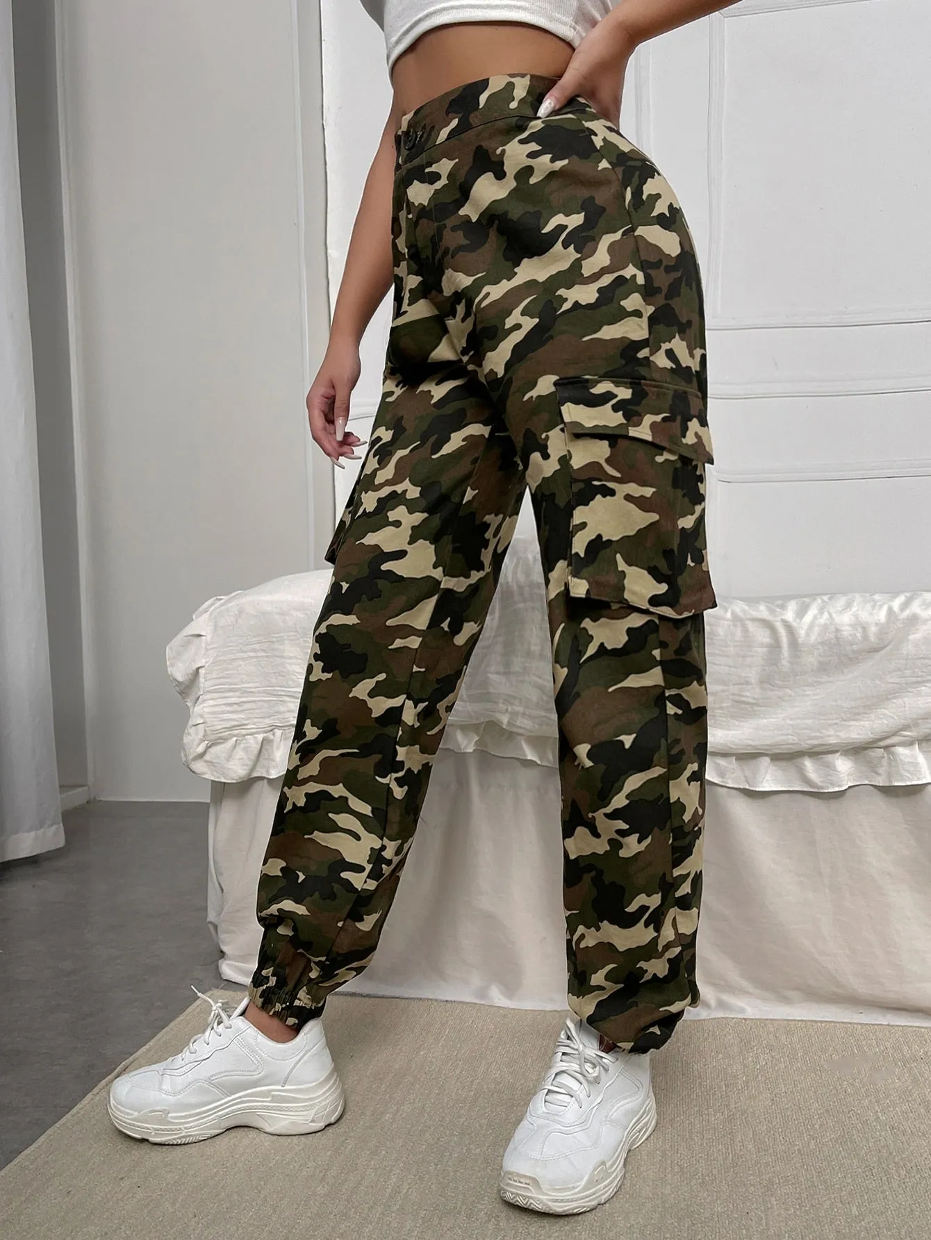 Casual Camo Pocket High Waist Long Women Pants