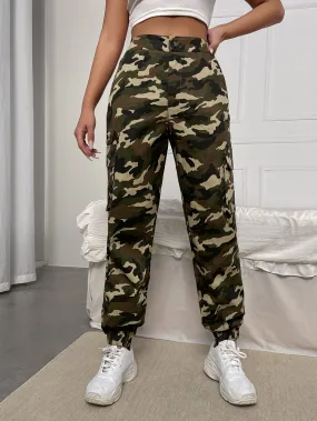 Casual Camo Pocket High Waist Long Women Pants