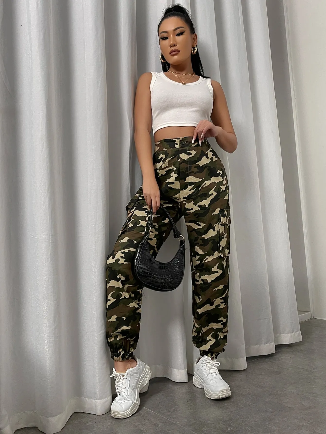 Casual Camo Pocket High Waist Long Women Pants