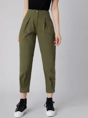 Casual Plain Button Front High Waist Cropped Women Pants