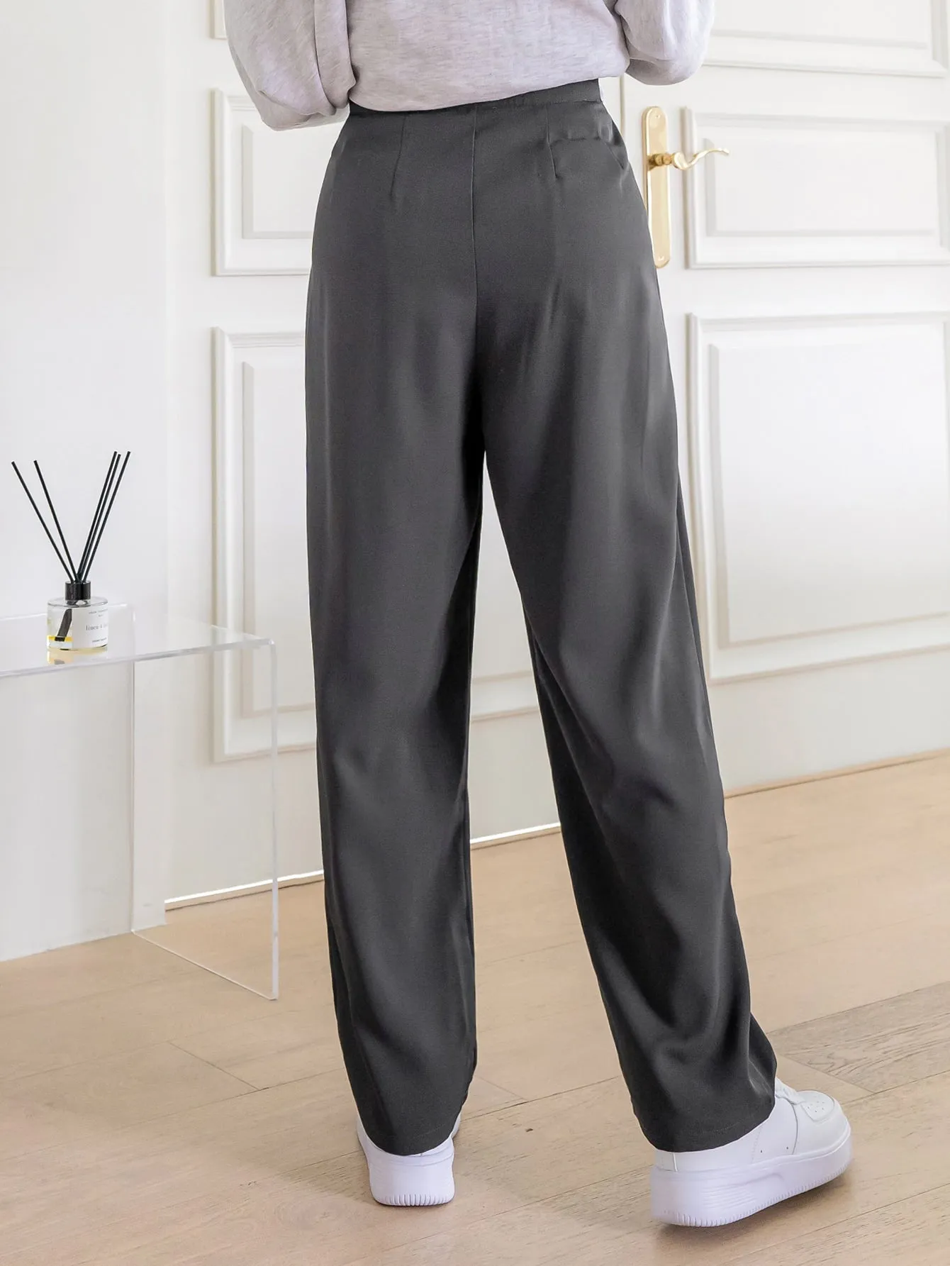 Casual Plain Plicated Natural Long Women Pants