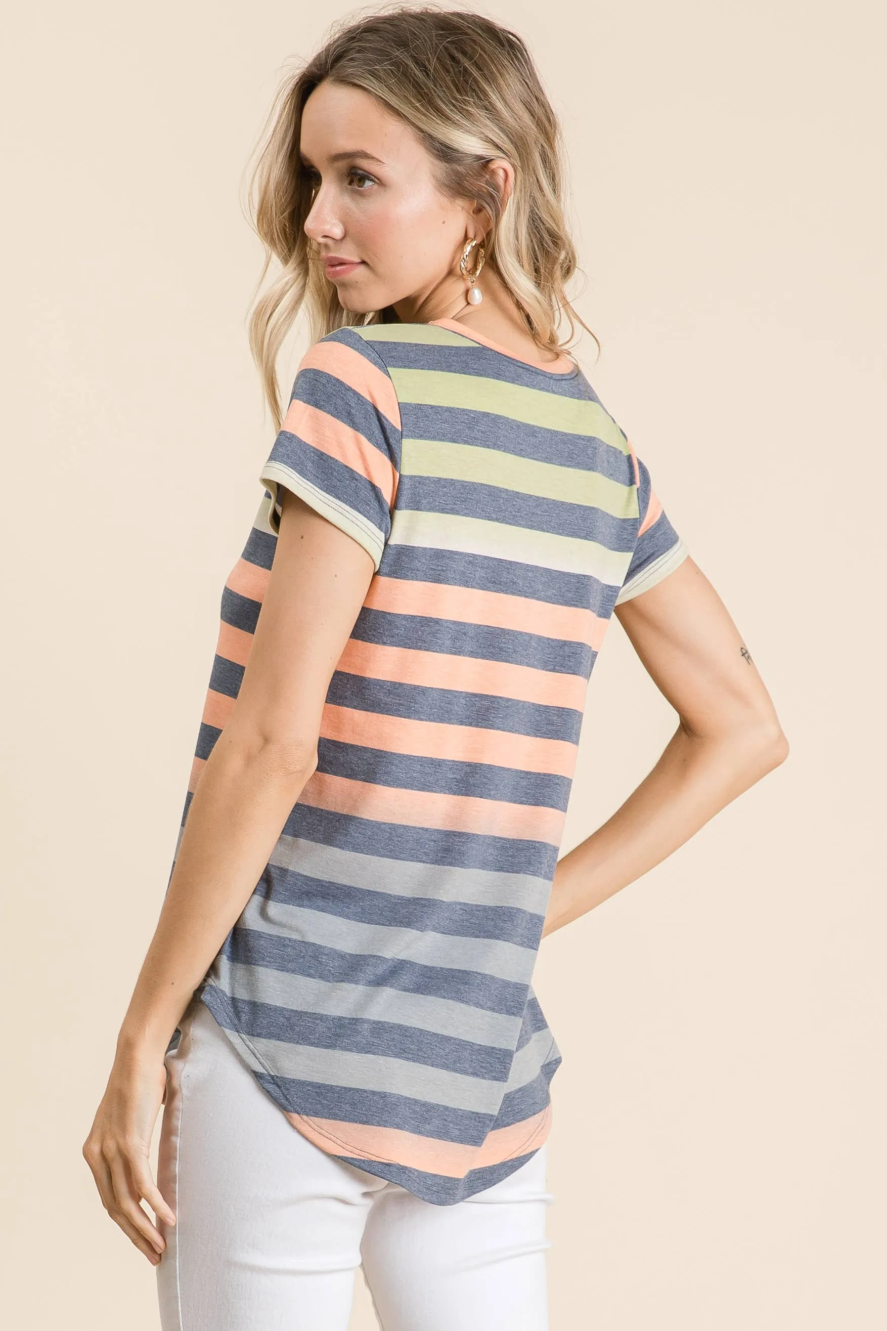 Casual Stripe Short Sleeve Top