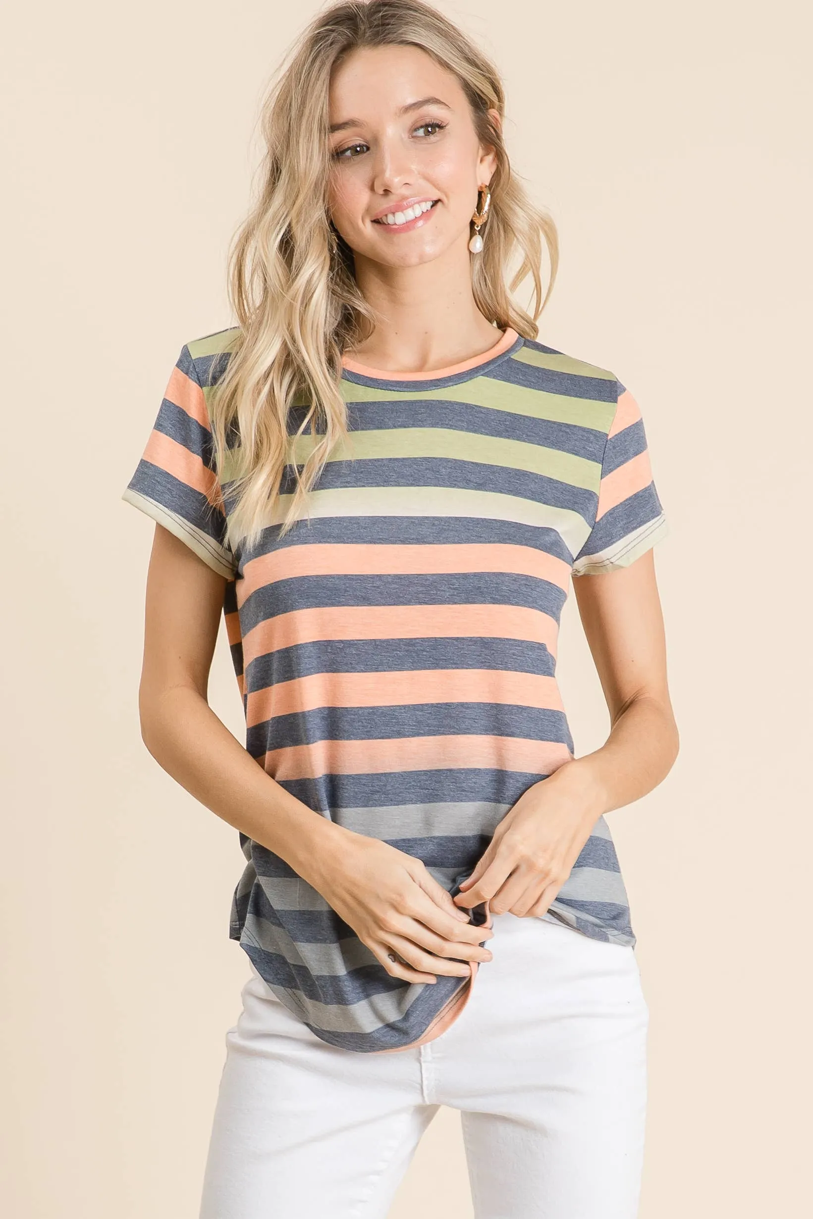 Casual Stripe Short Sleeve Top