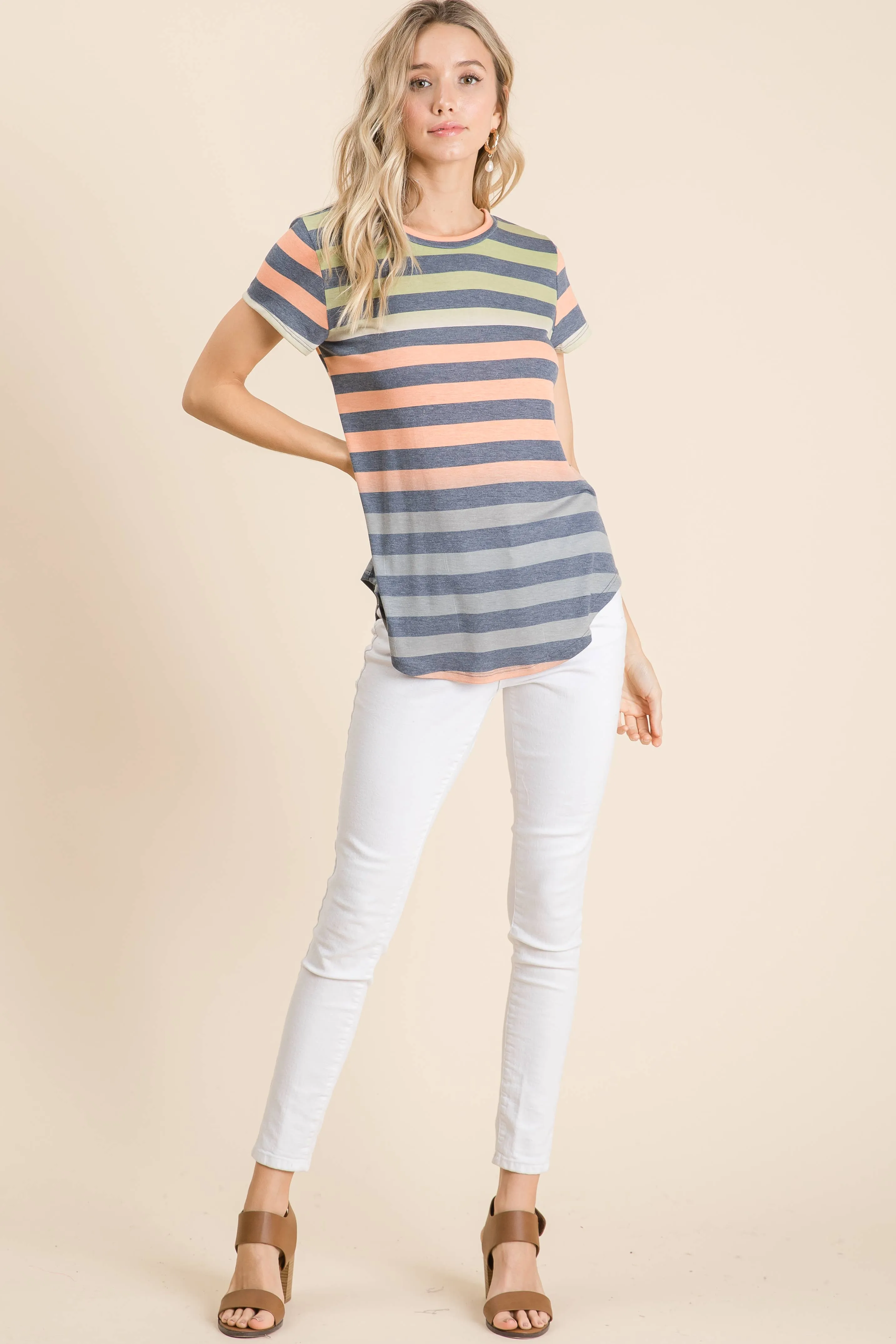 Casual Stripe Short Sleeve Top