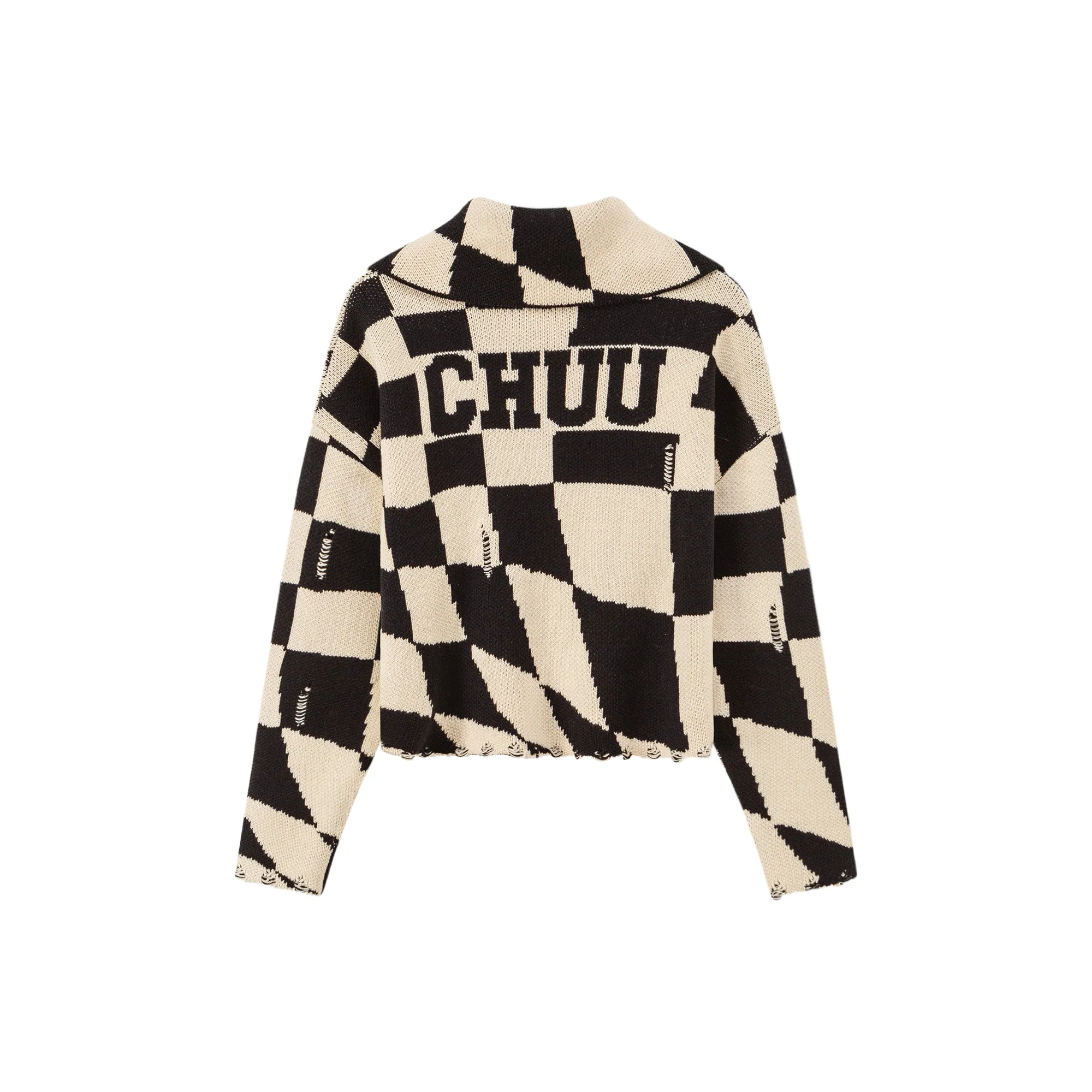 Check Mate Queen Checkerboard Zip-Up Cardigan