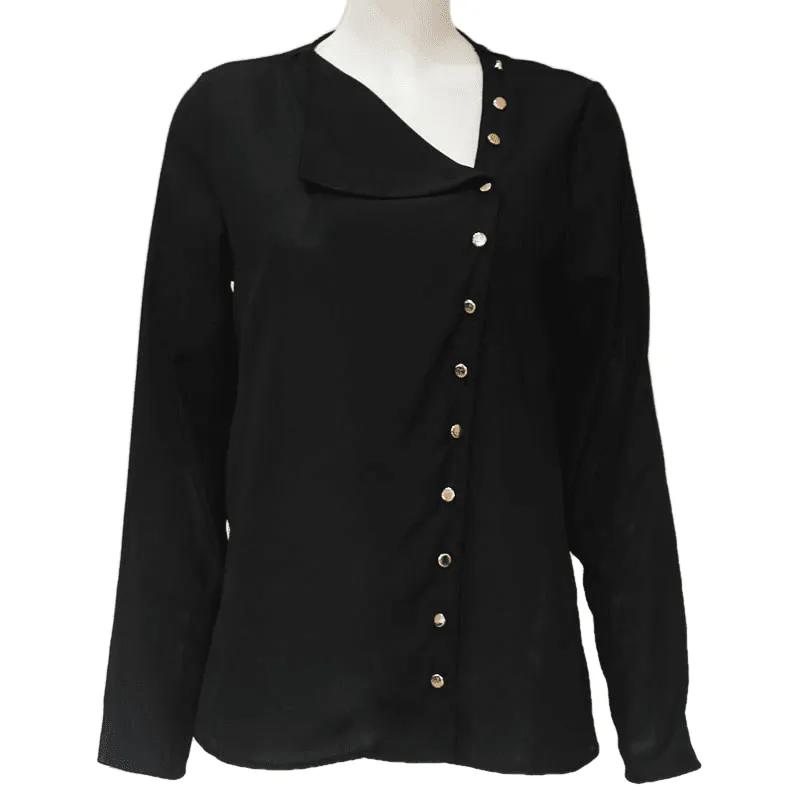 Chiffon Long Sleeve Skew Collar Solid Office Women Blouses And Tops