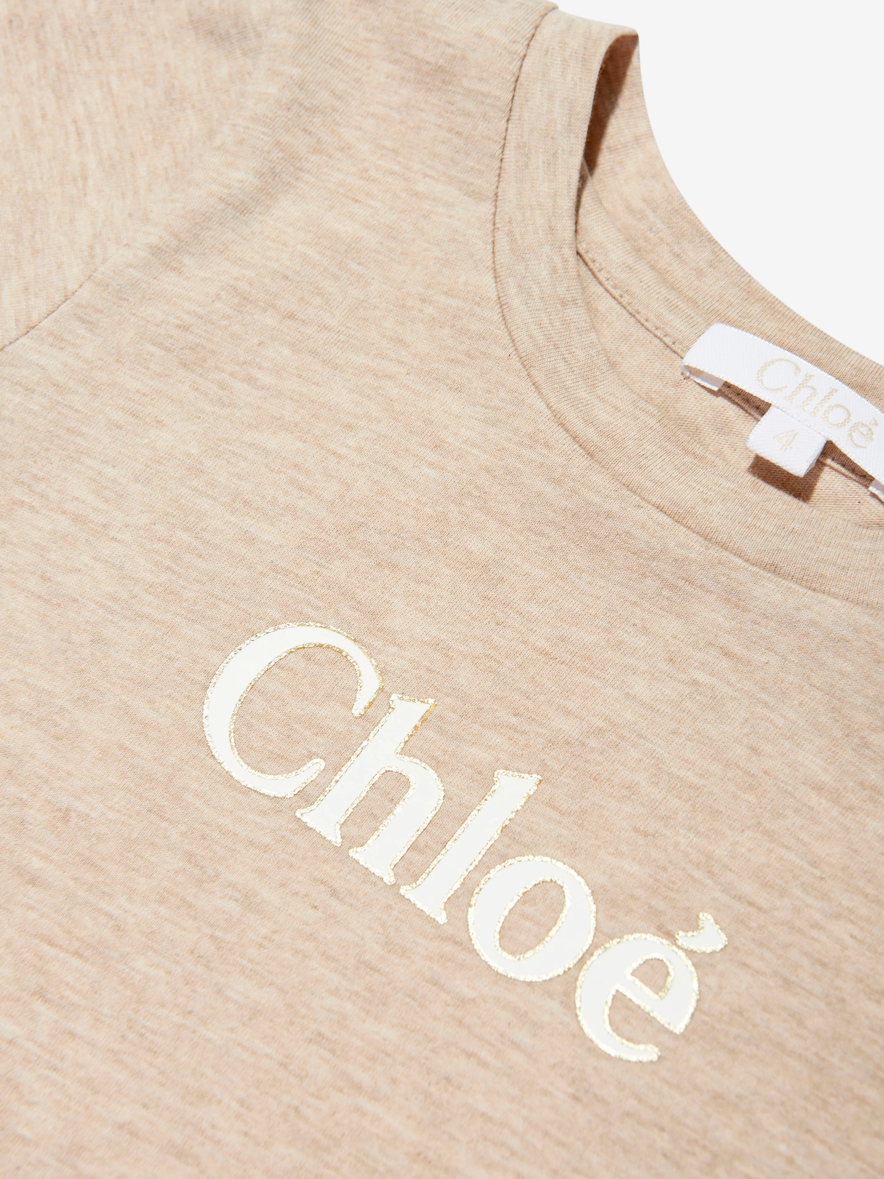 Chloé Girls Organic Cotton Logo T-Shirt in Beige