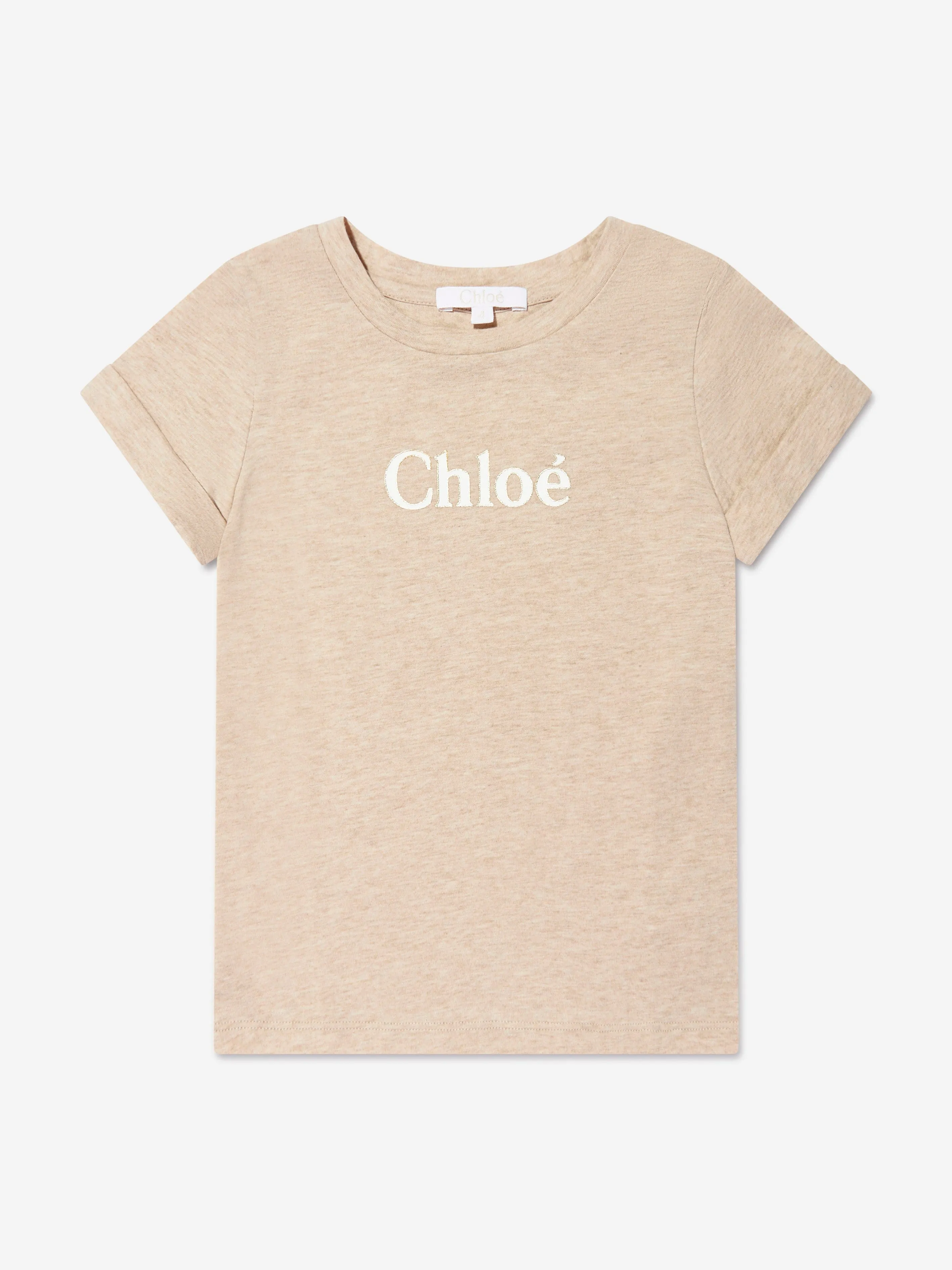 Chloé Girls Organic Cotton Logo T-Shirt in Beige