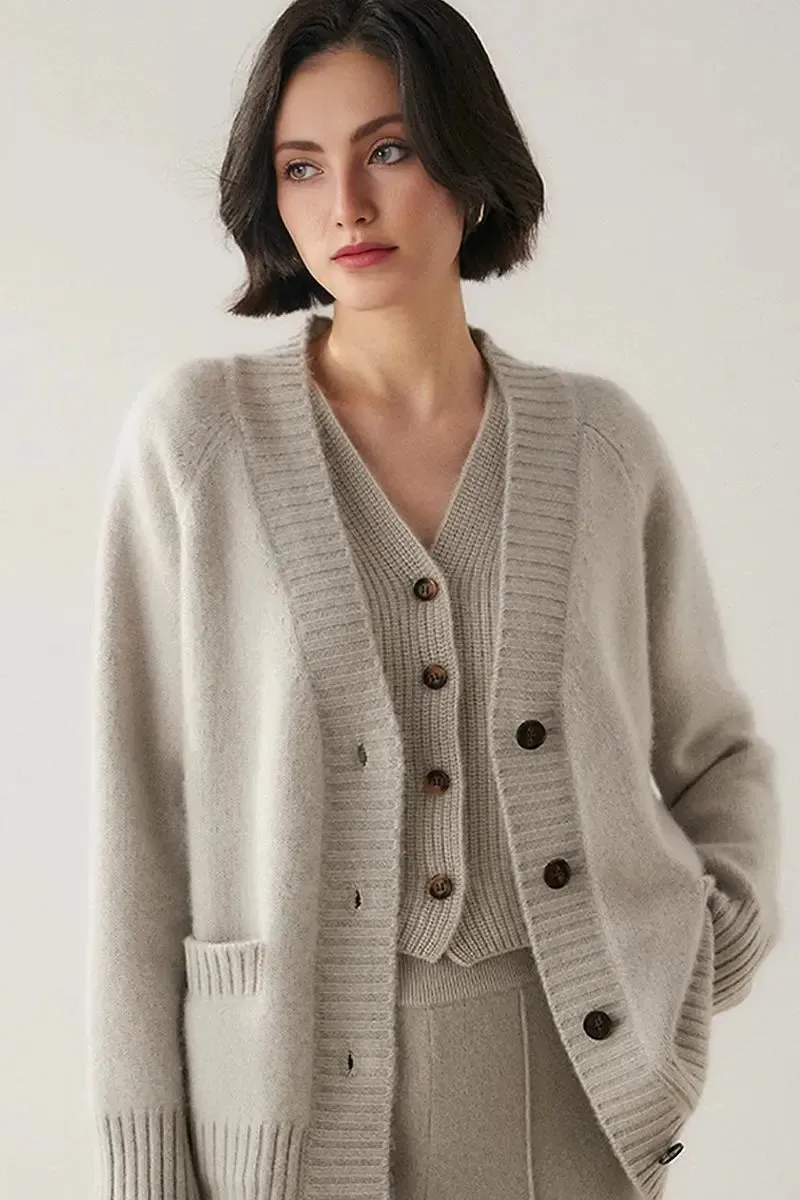 Chunky 100 Cashmere V-Neck Cardigan