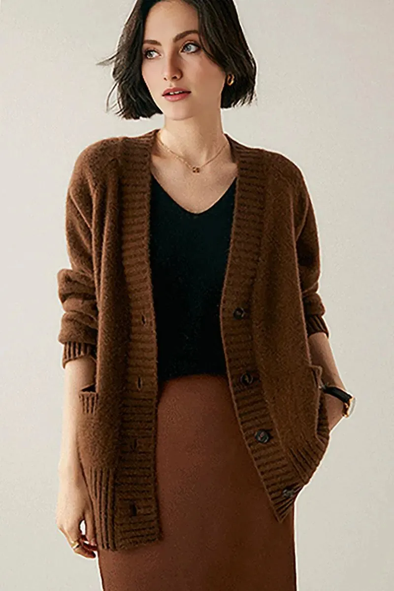 Chunky 100 Cashmere V-Neck Cardigan