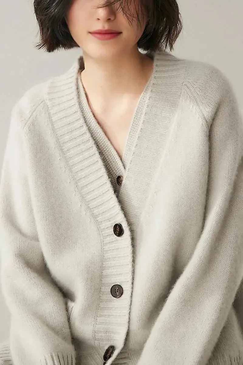 Chunky 100 Cashmere V-Neck Cardigan