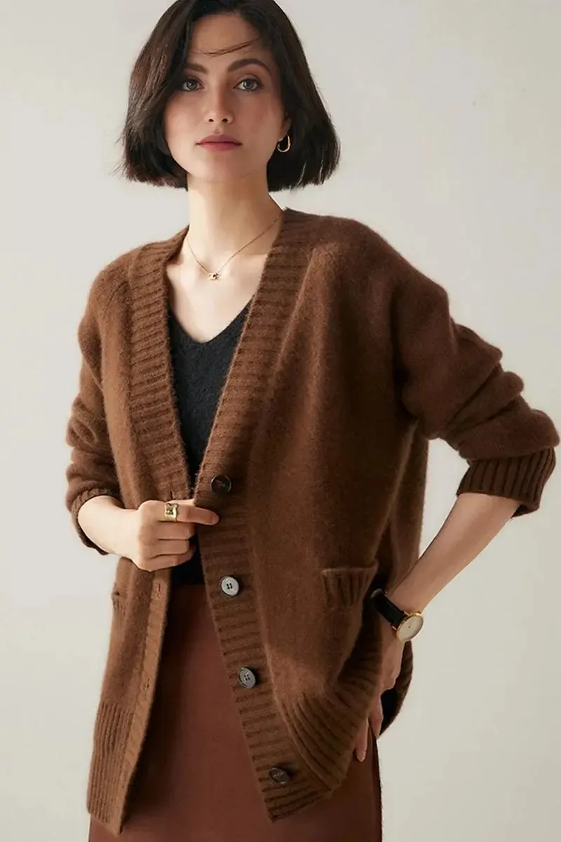 Chunky 100 Cashmere V-Neck Cardigan