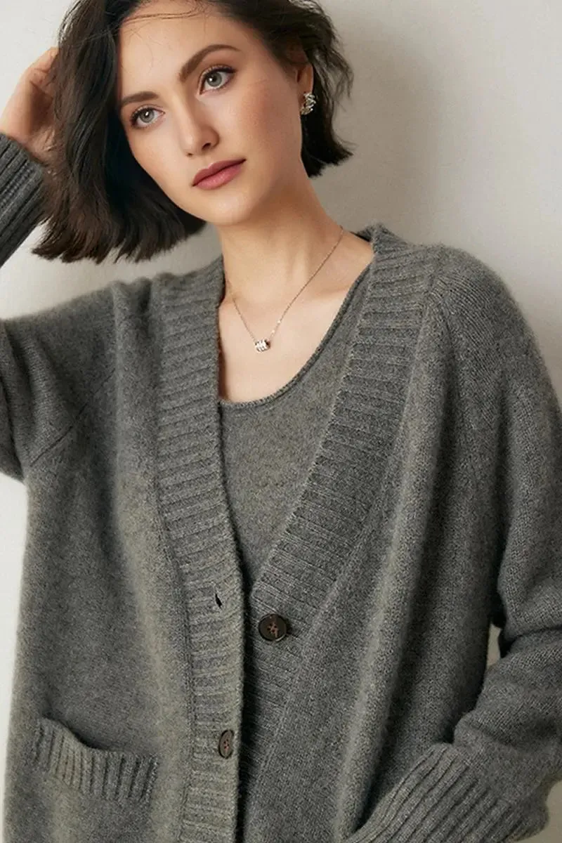 Chunky 100 Cashmere V-Neck Cardigan