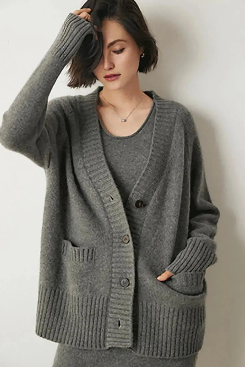 Chunky 100 Cashmere V-Neck Cardigan