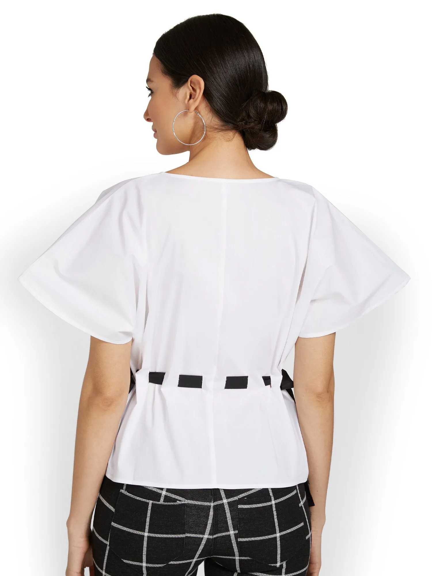 Contrast Tie-Waist Poplin Top