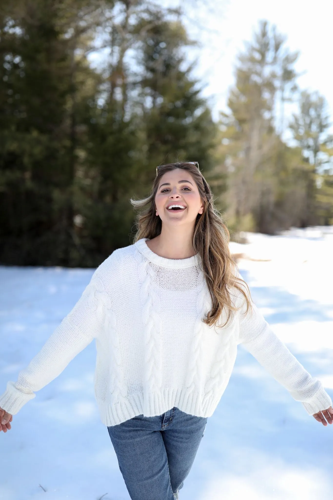 Cropped Cable Crew Sweater