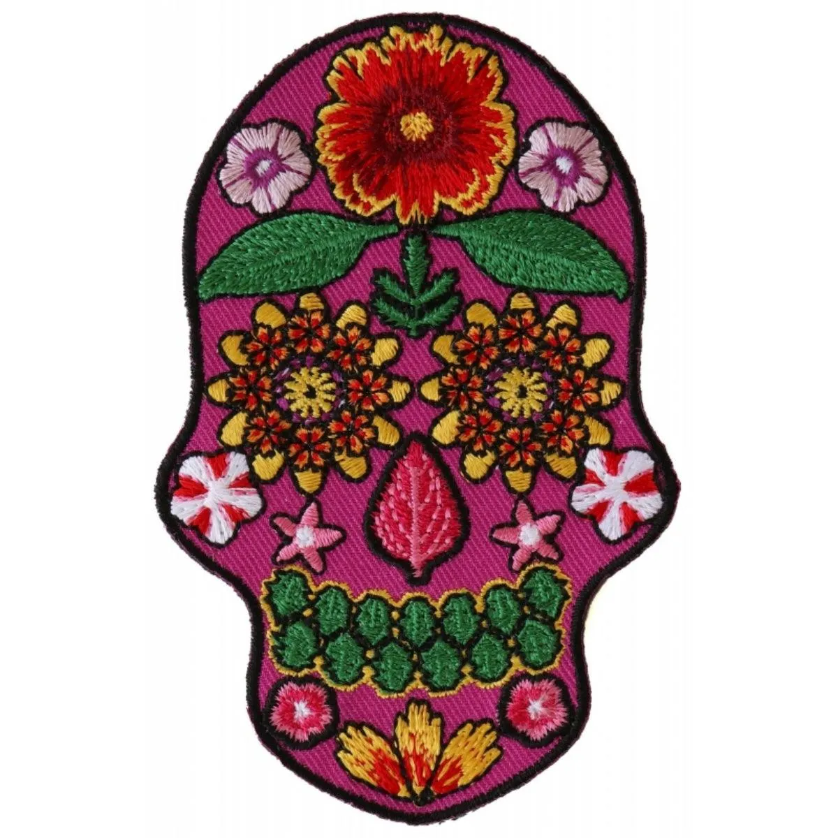 Daniel Smart Flower Skull Embroidered Iron on Patch, Pink, 2.6 x 4 inches