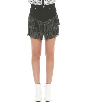 Denim miniskirt with fringes