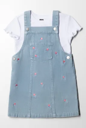 Denim Pinni with Floral Embroidery